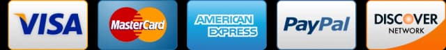 Visa, Mastercard, American Express, PayPal, Discover